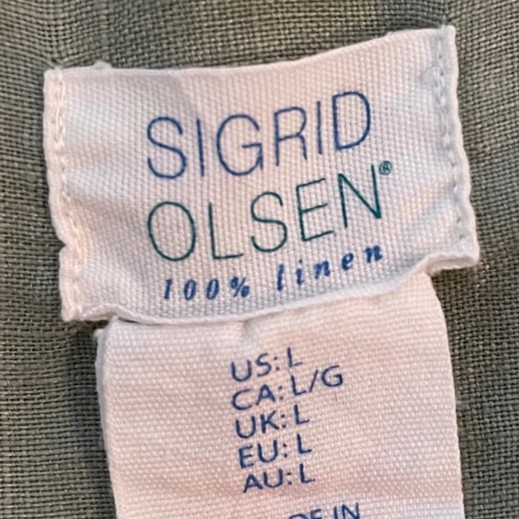 Sigrid Olsen 100% Linen Long Sleeve Button Down Shirt Womens Large Green - Picture 4 of 7
